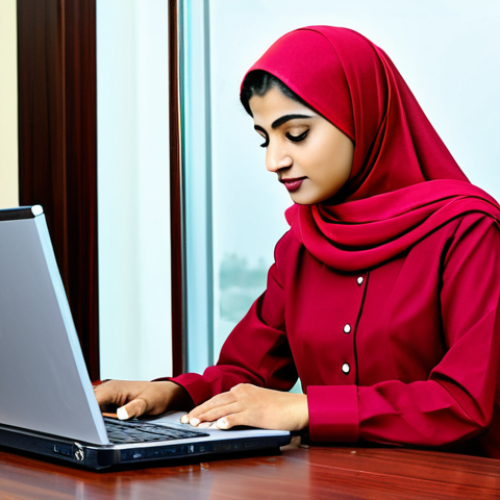 Home 22 **
"A professional businesswoman in a modest Shalwar Kameez, working on a laptop in a modern office in Karachi, Pakistan. Safe for work, appropriate content, fully clothed, perfect anatomy, natural proportions, professional photography, high quality, family-friendly."
**