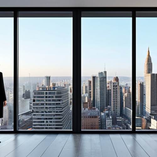 Home 21 **
"A professional female architect in a modest, stylish business suit, standing in a modern office space with large windows overlooking a cityscape, fully clothed, appropriate attire, safe for work, perfect anatomy, natural proportions, professional photography, high quality, family-friendly."
**