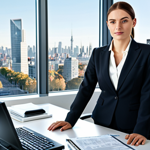 Home 11 Modern Office Scene**
"A confident businesswoman in a tailored, fully clothed business suit, working at a sleek desk in a bright, modern office. Large windows with a cityscape view. Professional environment, appropriate attire, safe for work, perfect anatomy, natural proportions, high quality."
**